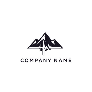 Mountain logo with sound wave representing company name and brand identity.