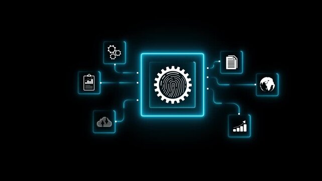 Mobile cloud technology integration modern workspace digital interaction neon glow animation on a black background. 4k
