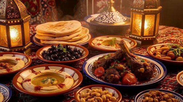 Traditional Middle Eastern Feast with Lanterns