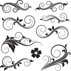 Fototapeta premium Collection of Decorative Swirls and Flourishes with Floral Accent in Black
