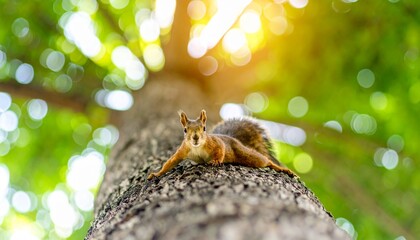 Squirrel Lit by Sunlight on a Tree