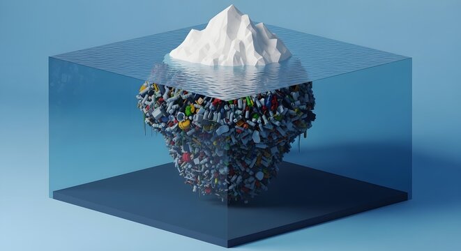 3D Isometric Cross Section of Iceberg Composed of Plastic Waste
