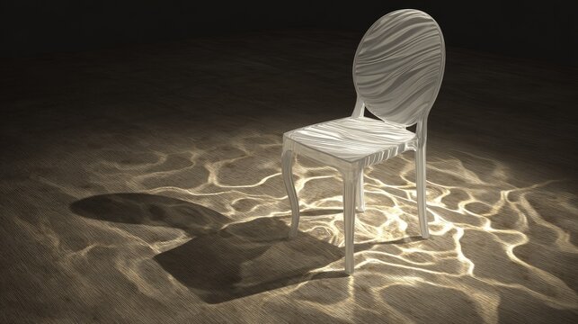 Elegant white wooden chair with shadow on textured surface