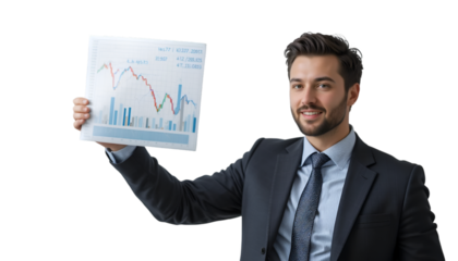 Smiling executive presenting a business analysis chart