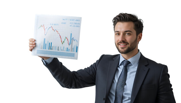 Smiling executive presenting a business analysis chart