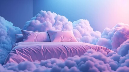 Dreamlike cloud bed in a surreal sky setting with soft pastel lighting - Powered by Adobe