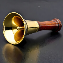 Brass handbell with polished wooden handle  