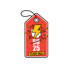 Obraz premium Flash Sale Price Tag Vector Illustration with Lightning Bolt Explosion, Flash Sale Tag Vector. Flash Sale Tag, Flash Sale, Sale Tag, Tag Sale, Flash Tag, red Tag, red price, Sale red Tag