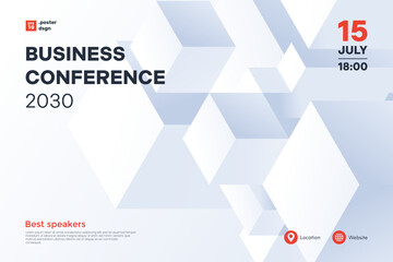 Fototapeta na wymiar Business conference invitation poster template. Abstract white geometric background with place for your text. Ideal for web banner, poster, flyer, social media. Vector illustration
