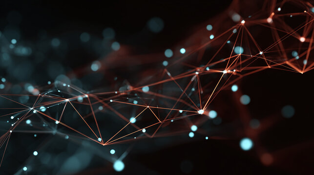 Abstract digital network design with interconnected dots and lines, representing data flow and connectivity. The image has a futuristic and technical aesthetic - Powered by Adobe