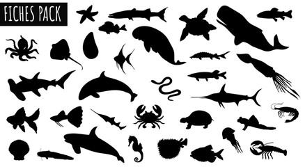 Aquatic Creatures Silhouette Pack: a meticulously crafted collection of sea creatures silhouettes. Each silhouette showcases the beauty and diversity of marine life in a pack.