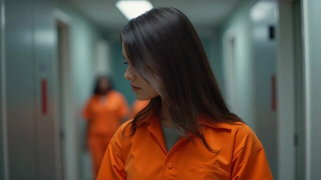 Confident Female Prisoner in a Modern Correctional Facility 
