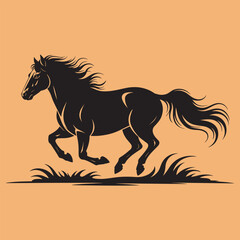 Wild horse running vector silhouette drawing gallop equestrian race speedy design
