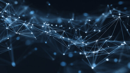 An abstract digital network of interconnected nodes and lines, representing connectivity, data flow, and technological advancement.
