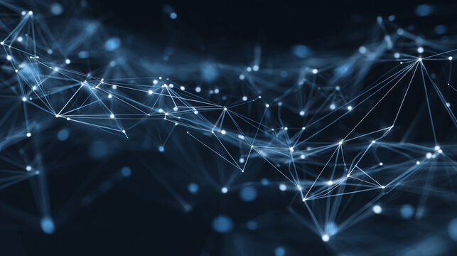 An abstract digital network of interconnected nodes and lines, representing connectivity, data flow, and technological advancement.