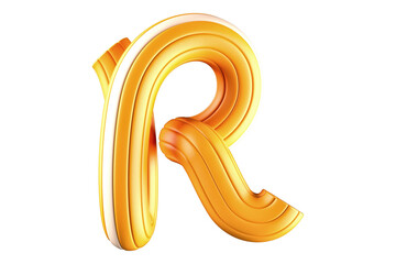 Modern tubular 3D script font letter R in yellow and white. High quality 3D rendering of a unique typography asset.