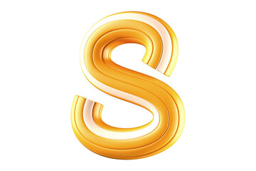 3D tube font letter S in yellow and white. High quality 3D rendering creative font design element.