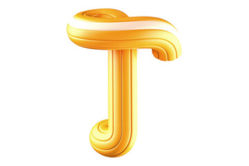 Modern tubular 3D striped script font letter T. High quality 3D rendering playful typography element.