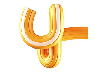 3D tube font letter Y in yellow. High quality 3D rendering creative font design element.