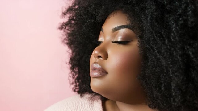 Portrait of a woman with her eyes shut, great for representing relaxation or introspection