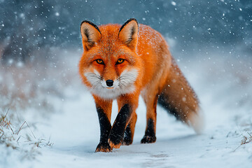 Fototapeta premium red fox in the snow