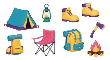 Collection of colorful summer beach vacation items isolated on transparent background