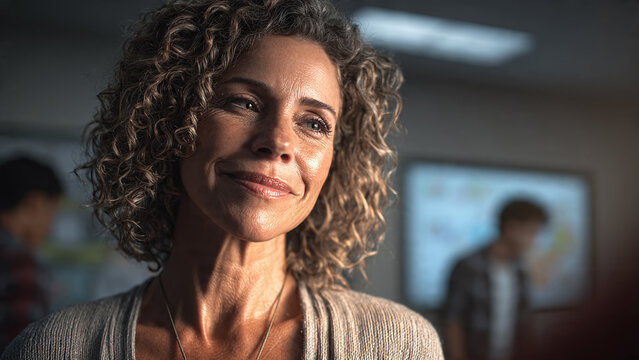 Confident professional woman smiling in a meeting, leadership and teamwork concept, ready to inspire and collaborate on innovative solutions, naturally radiant