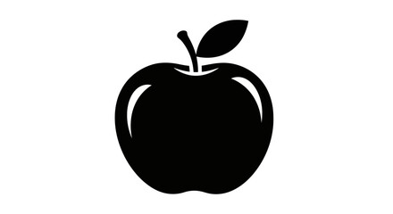 Vector illustration of black apple icon with a leaf