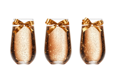 Sparkling glass of champagne tied with a golden ribbon providing a luxurious and festive aesthetic isolated on transparent background PNG