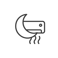 Fine line AC sleep mode icon with moon, ideal for night cooling functions, energy-saving features and quiet airflow visualization