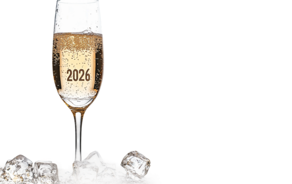 Sparkling ice cubes adding a luxurious touch to a champagne glass for festive and sophisticated occasions isolated on transparent background PNG