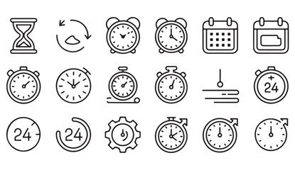 Vector icon pack showing countdown, hourglass, speed tracking, and business time concepts