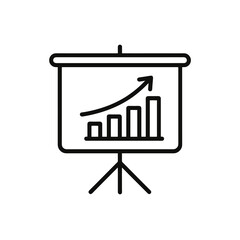 Fine line strategy planning icon with rising bar chart, ideal for business presentations, project management dashboards and growth-focused visuals