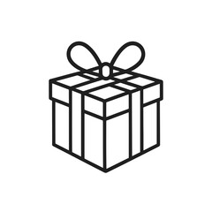 Gift box icon in fine line style, symbolizing celebration and Christmas giving, ideal for festive promotions, holiday cards and seasonal vector graphics