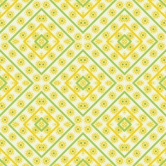 Seamless fabric pattern, Bohemian, yellow, blue, white, floral, geometric, antique, native american, cloth, black background 