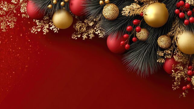 Decorative sprigs of greenery and candy canes enhance a vibrant red backdrop, bringing warmth and cheer for the holiday season