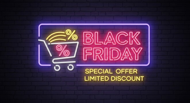 Neon Black Friday Shopping Cart Special Discount Offers - Powered by Adobe
