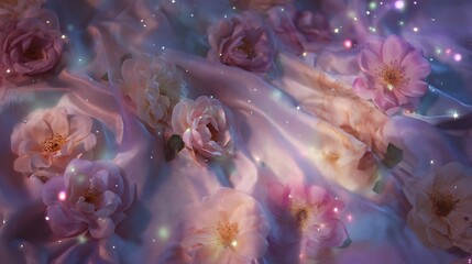Dreamy floral collage with soft lights and ethereal textures in pastel hues