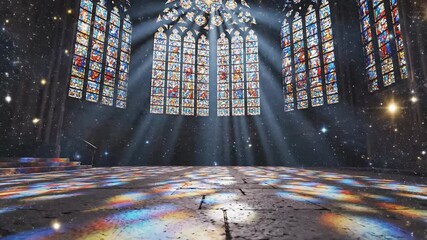 Stained glass window interior with light beams abstract background - Powered by Adobe