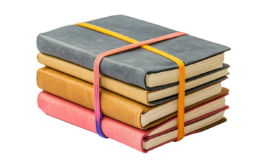 Collection of reusable journals stacked together highlighting eco friendly materials and organized layout isolated on transparent background PNG