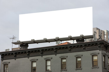 Blank billboard on top of Manhattan building in downtown New York City