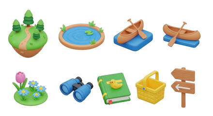 Collection of isometric beach and water sport activities isolated on transparent background