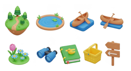 Collection of isometric beach and water sport activities isolated on transparent background