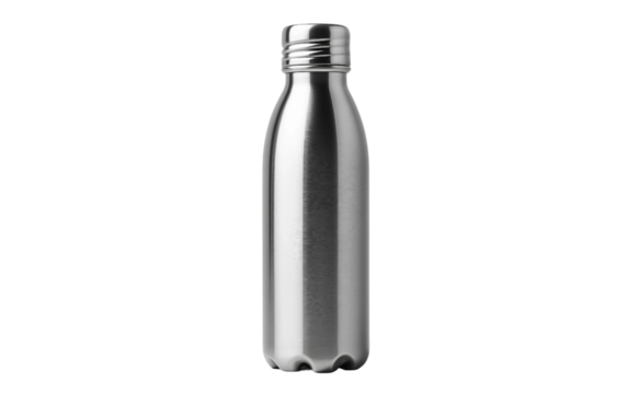 Stainless steel reusable water bottle with modern design arranged neatly highlighting eco friendly features isolated on transparent background PNG