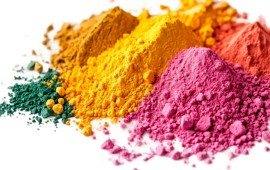 Collection of bright Holi powders displayed together highlighting colorful festival and playful artistic setup isolated on transparent background PNG