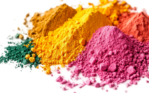 Collection of bright Holi powders displayed together highlighting colorful festival and playful artistic setup isolated on transparent background PNG