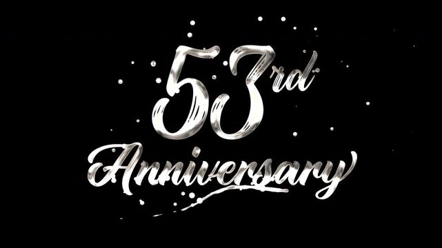 53rd anniversary text animation in silver metallic effect. suitable for celebrating special occasions, invitations, anniversary cards and social media. Includes alpha channel for any background.