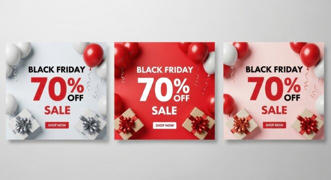 Black Friday Sale Big Discount with Festive Balloons and Gifts