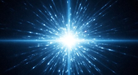Bright blue light explosion in dark starry space image