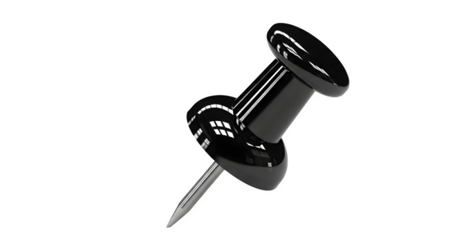 Shiny Black Push Pin with Metallic Nail isolated on transparent background